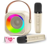 Karaoke per Bambini con 2 Microfoni, Regalo Bambina 3-12 Anni, Macchina Portatile con Luce LED, Microfoni Bluetooth