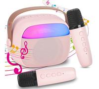 Karaoke per Bambini e Adulti con 2 Microfoni Senza Fili Bluetooth, Macchina Karaoke Portatile con Luce LED ed Effetti di Cambio Voce, Regali per Bambini da 3 a 18 Anni, Ragazzi e Ragazze