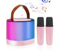 Karaoke per Bambini,Karaoke Bluetooth Karaoke Bambini con 2 Microfoni Cassa Bluetooth Portatile con Luci LED Regalo per Bambini Giocattolo Cambia Voce Rosa