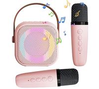 Karaoke per bambini, karaoke con microfono, microfono bluetooth con 2 Microfono, Portatile Karaoke Microfono con Cambio di voce e Luci LED, Altoparlante Bluetooth con Microfono (rosa)