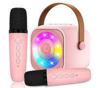 Karaoke per bambino con 2 Microfoni, Luce LED, Macchina Portatile Microfono Wireless, Effetti Cambio Voce, Regali per Bambini da 3 a 18 anni