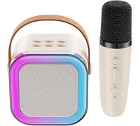 Karaoke Portatile SMART-J SOUNDGO Bianco Crema con Microfono K12-1 - Altoparlante Bluetooth Compatto con Angoli Arrotondati, Manico in Similpelle, Microfono Integrato, Controllo Touch, LED RGB