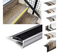 KARAT Profili angolari per gradini, in alluminio, antiscivolo, con materiale di montaggio, profili angolari (Powergrip singolo, nero, 1340 x 42 x 20 mm, preforati)