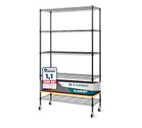 KARAT Scaffale sottile nero su ruote in metallo con 5 ripiani, carrello per cucina, bagno, cantina, ripostiglio fino a 120 kg, scaffale da cucina con ruote con freno di stazionamento, 89 x 34 x 150 cm