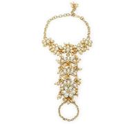 Karatcart Kundan Hathphool placcato oro con perla e luna per le donne