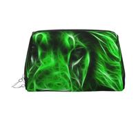 Karate-highkick-icon Borsa per il trucco da donna in pelle portatile con stampa di icone borsa per cosmetici da viaggio, organizer con cerniera argento, Leone verde freddo, One Size, Astuccio per