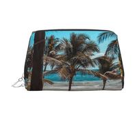 Karate-highkick-icon Borsa per il trucco da donna in pelle portatile con stampa di icone borsa per cosmetici da viaggio, organizer con cerniera argento, Spiaggia Palme, One Size, Astuccio per trucchi