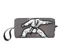 Karate-highkick-icone, astuccio da viaggio per articoli da toeletta e matite, in tela, multiuso, con cerniera, bianco, Taglia unica