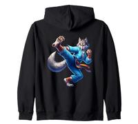 Karate Wolf Calcio Feroce Blu Gi Pose Felpa con Cappuccio