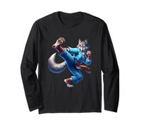 Karate Wolf Calcio Feroce Blu Gi Pose Maglia a Manica
