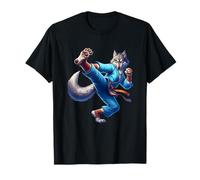Karate Wolf Calcio Feroce Blu Gi Pose Maglietta