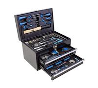 Karcher Cassetta attrezzi assortita, 117 pezzi, blu, Cr-V | Attrezzi con martello | cacciaviti | chiavi a bussola da 1/4" e 1/2" | set di pinze | taglierino | metro a nastro