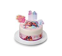 Kardasis Barbie Cialda per Torte in Pasta di Zucchero con Figure di Carta - Ostia Decorativa Commestibile per Torta - Divertenti Decorazioni per Torte - 20 cm + 4 Nastri + 3 Figure