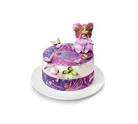 Kardasis Barbie Fairytopia Cialda per Torte in Pasta di Zucchero - Ostia Decorativa Commestibile per Torta - Divertenti Decorazioni - 20 cm + 4 Nastri 28x4cm + 12 Figurine Commestibile + 1 Figurina 3D