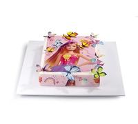 Kardasis Barbie Farfalle Cialda per Torte in Pasta di Zucchero | Ostia Decorativa Commestibile per Torta | Divertenti Decorazioni per Torte di Compleanno | 21x28 cm + 12 Figurine Commestibile