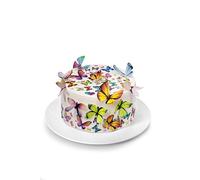 Kardasis Farfalle Cialda per Torte in Pasta di Zucchero | Ostia Decorativa Commestibile per Torta | Divertenti Decorazioni per Compleanno | 20 cm + 4 Nastri 28x4cm + 12 Figurine Commestibile