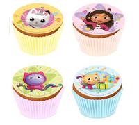 Kardasis Gabby's Dollhouse Cialda per Muffin in Pasta di Zucchero | Ostia Decorativa Commestibile per Torta e Cupcake | Divertenti Decorazioni per Compleanno | 5,3cm + 12 Pezzi