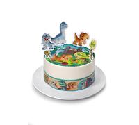 Kardasis Jurassic World Cialda per Torte in Pasta di Zucchero con Figure di Carta - Ostia Decorativa Commestibile per Torta - Divertenti Decorazioni per Torte - 20 cm + 4 Nastri + 4 Figure