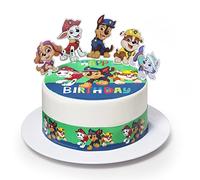 Kardasis Paw Patrol Cialda per Torte in Pasta di Zucchero con Figure di Carta - Ostia Decorativa Commestibile per Torta - Divertenti Decorazioni per Torte - 20 cm + 3 Nastri + 4 Figure