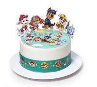 Kardasis Paw Patrol Cialda per Torte in Pasta di Zucchero con Figure di Carta - Ostia Decorativa Commestibile per Torta - Divertenti Decorazioni per Torte - 20 cm + 3 Nastri + 4 Figure