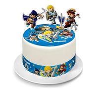 Kardasis Playmobil Novelmore - Decorazione per torta con figure di carta, disco commestibile, decorazione per compleanno per bambini, 20 cm + 4 strisce 28 x 4 cm + 4 statuette