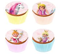 Kardasis Playmobil Princess Cupcake Toppers | Decorazione Muffin Commestible | Topper per Cupcakes Compleanno Principessa | Carta zucchero 5,3 cm + 12 pezzi