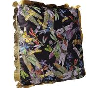Kare Design Cucino Imbottito Decorativo Tropical Garden Fringe 45x45cm, Multicolore, Libellule E Fiori, Fantasia Lussuriosa, Glam