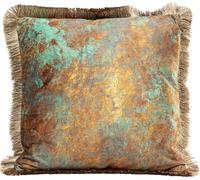 KARE Design cuscino Antique Fringe, 45x45cm, bronzo/verde chiaro, cuscino da divano/letto/sedia, stile elegante/lussuoso