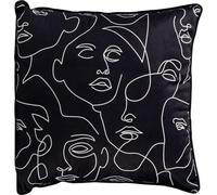 Kare Design cuscino decorativo Faces, nero/bianco, linee geometriche motivo faccie, stile minimalista, decorazione divano, letto, poltrona, 45 x 45 cm
