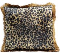 Kare Design cuscino Leo Fringe, leopardato, artigianale, unico, Con chiusura a zip, cuscino da divano, letto, sedia, stile giungla, esotico, elegante, 45x45x12 cm (A/L/P)