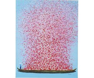 Kare Design Decorazione murale con Barca e Fiori Accessori, Blu/Rosa, 100x80x3,5cm