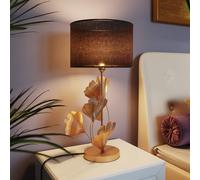 Kare Flores Design Table Lamp Gold/Black, Lamp, Ginkgo Leaves Look, Cotton Lampshade, Bulb Not Included, 61.5 x 30 x 30 cm