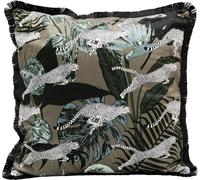 Kare Design Jungle Leafs - Cuscino decorativo con chiusura lampo, motivo leopardato, motivo: giungla, velluto, con frange, 45 x 45 cm (L/B)