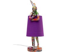 Kare Design lampada da tavolo Animal Rabbit, viola/multicolore, 50 cm motivo coniglio, stile pop art, per decorazione, comodino, scrivania, luce indiretta, plafone di lino, lampadina non inclusa