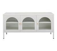 Kare Design mobiletto TV Naxos, bianco, a 3 ante, due scaffali, con fronte vetro scanalato, mobile TV, mobiletto per soggiorno, corridoio, stanza da letto, 60x120x40 cm