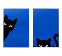 Kare Design Quadro con cornice Ciao Gatto (Set da 2), blu/nero, 2 tavole, motivo animali, stile minimalista, pop art, decorazione cameretta ragazzi, 40x60 cm
