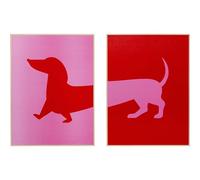 Kare Design Quadro con cornice Dog Frankie (Set da 2), rosso/rosa, due tavole, motivo animali, cane, stile grafico, pop art, industrial, 40x30 cm
