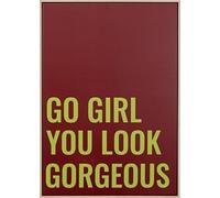 Kare Quadro da parete di design Go Girl, marrone/verde, rettangolare, incorniciato, stampa artistica, design minimalistico, arte da parete, camera da letto, soggiorno, legno, 70 x 50 cm (altezza x