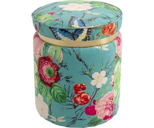 KARE Design sgabello Flower Fever, multicolore, sfondo azzurro, rotondo, diametro 39cm, per divano, camera da letto, pouf, altezza seduta 47 cm