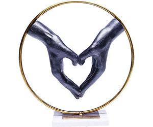 Kare Design statuetta decorativa Heart Hands, nero/oro, zoccolo di marmo, cuori di due mani, simbolo amore, accessorio casa, decorazione soggiorno, stanza da letto 33X31X11Cm (A/L/P)