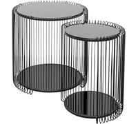 KARE Design tavolini d`appoggio Wire Double, nero, Set da 2, diametro grande 46 cm, diametro piccolo 43 cm, 4 ripiani di vetro colorato, stile minimalista, moderno