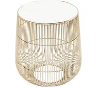 Kare Design Tavolino D`Appoggio Beam Marble, Bianco/Ottone, Ø32Cm, Marmo, Pietra Naturale