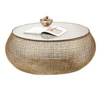 Kare Design tavolino da caffé Cesta, oro, diametro ripiano 89 cm, per divano, lounge, sala d`attesa, stile minimalista, boho, 105x105x47 cm