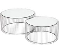 Kare Design tavolino da caffè Wire Argento (Set/2), argento, acciaio/vetro specchiato, tavolino grande diametro vetro 63cm, tavolino piccolo diametro vetro 54cm, design leggero, stile mimimalista