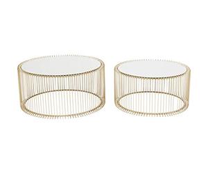 Kare Design tavolino da caffè Wire Brass, oro/vetro, set da 2 pz dimensioni: tavolino grande Ø63cm, tavolino piccolo Ø54