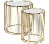Kare Design tavolino d'appoggio Wire Brass, oro, vetro, set da 2 pz, dimensioni tavolino grande Ø39x45x44cm tavolino piccolo Ø27x42x33cm,