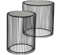 Kare Design Tavolino D'Appoggio Wire Nero, Set Da 2 Pz, Dimensioni Differenti, Grande Di Ø39, Quello Piccolo Ø27Cm, Vetro, Cesta D`Acciaio