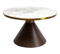 KARE Design tavolo Cono Keramik 70 cm, marrone/bianco, tavolo da pranzo tondo con diametro 70 cm, base acciaio effetto legno ripiano effetto marmo, soggiorno, tavolino per divano, d'appoggio