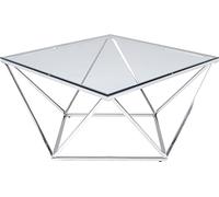 Kare Design tavolo da divano Cristallo, argento/vetro trasparente, quadrato, struttura geometrica, soggiorno/sala d`attesa, stile moderno/linee semplici/glamour (80x80x45 A/L/P)