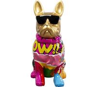 Kare Figura decorativa di design graffiti Dog, oro/colorato, cane, fatta a mano, pezzo unico, design animale, oggetto decorativo per soggiorno, scaffali, idea regalo, 20 x 10 x 13 cm (altezza x